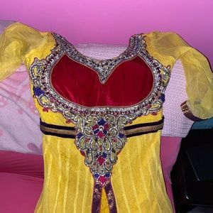 Gorgeous yellow and pink indian frock dress